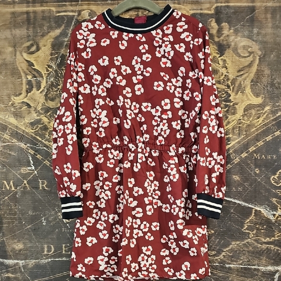 Red and White Ribbed Long Sleeve Casual Dress - Picture 1 of 5